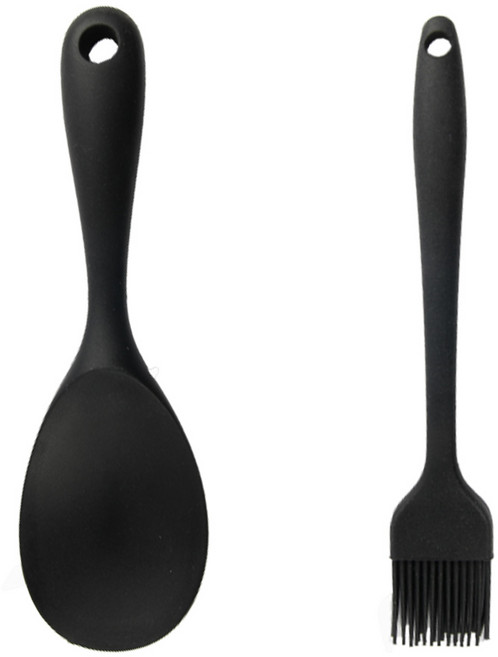 아이메이트 실리콘 밥주걱 + 브러쉬, 블랙, 1세트