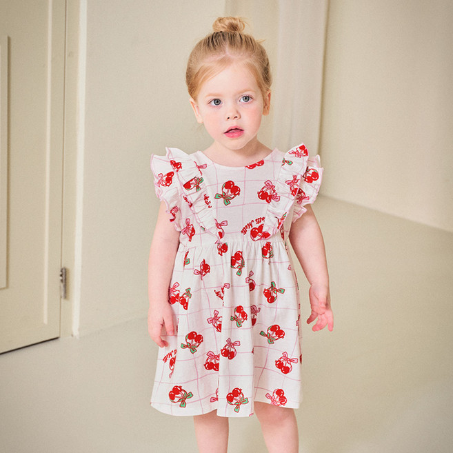 mollimelli 女童透氣櫻桃花園連身裙