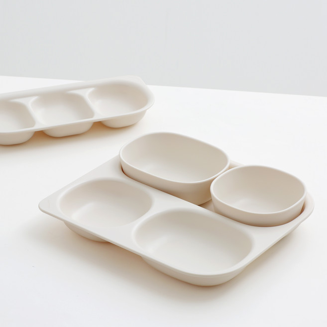 TACKAON Nemo Ecogen 3格深餐盤組, 1組, 象牙色 + 沙色, 餐盤 + 盤子 + 飯碗 + 湯碗