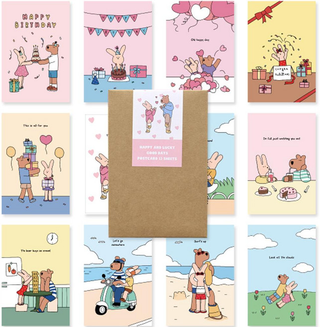 Monolike Happy and Lucky Good Days 12款明信片組, 1組, 混合顏色
