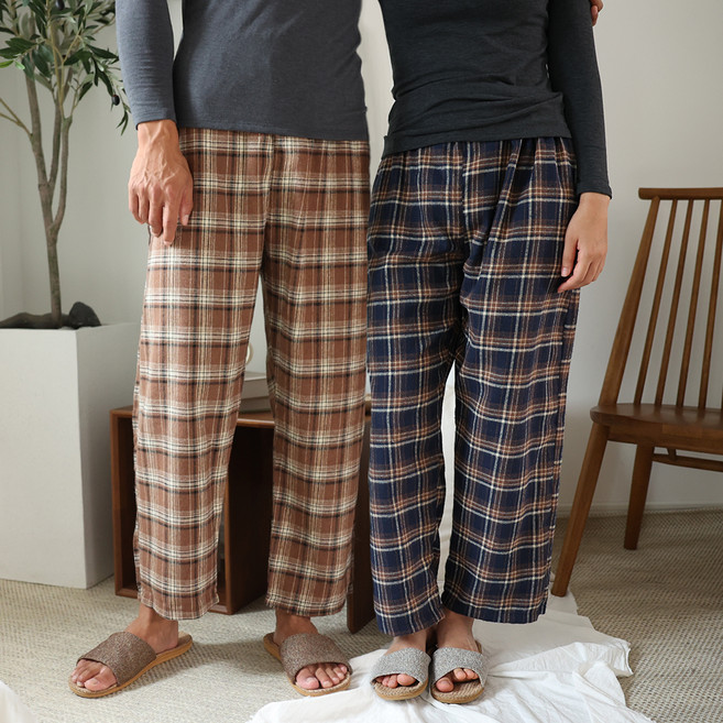 테라우드 클래식 면 기모 체크 파자마 바지 D타입 2종 세트
