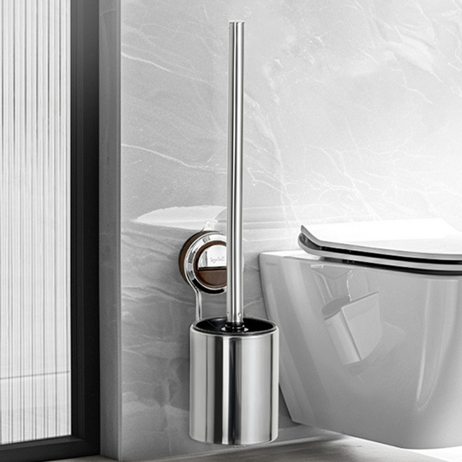 리빙공감 깔끔 스텐 부착형 무타공 변기 변기솔, 실버, 1개