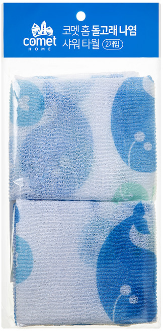 comet 鯨魚圖案搓澡巾, 藍色, 2條, 1包