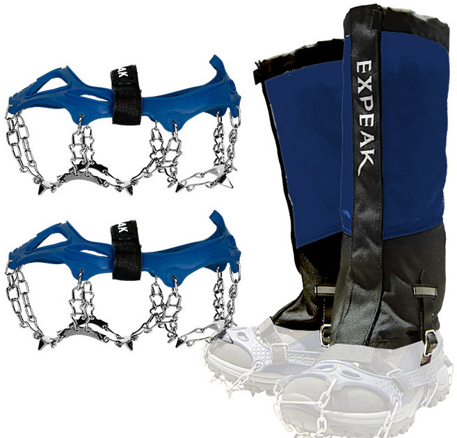 엑스피크 툰드라 13P 아이젠 + 하드케이스 + 피나클 롱스패츠 세트, 네이비(아이젠), 네이비(스패츠)