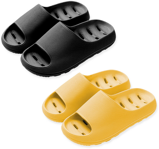 힐링스팟 남성용 논슬립 욕실 슬리퍼 + 여성용 논슬립 욕실 슬리퍼 세트, 블랙(남성용), 옐로우(여성용), 1개