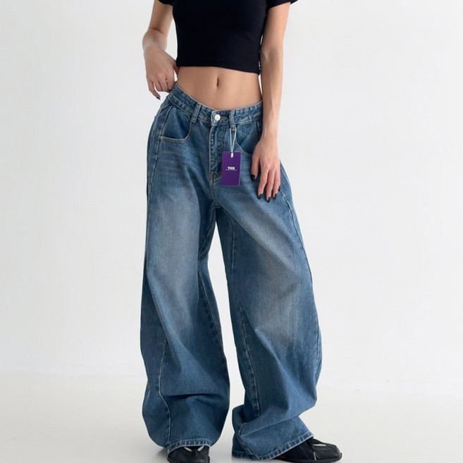 라라온 여성용 롱/숏 기장 와이드 하이웨스트 데님 팬츠 26TSP3628