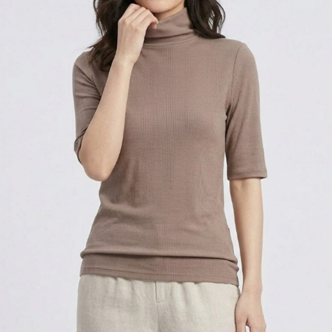 소니오 여성용 골지 하이넥 반팔 니트