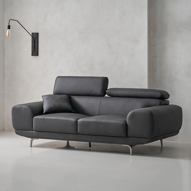 웰퍼니쳐 몬드 무빙헤드 3인용 가죽 소파 쿠션 방문설치, 블랙