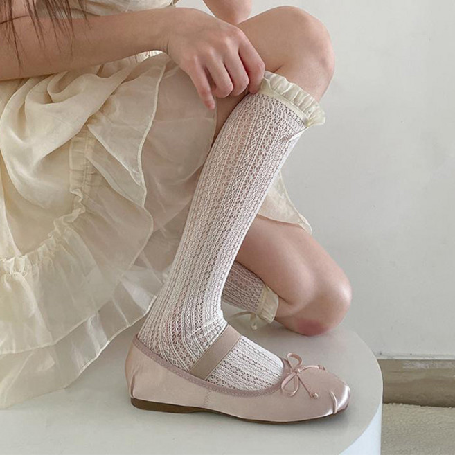 여성용 망사 레이스 프릴리본 발레코어 니삭스 MW015