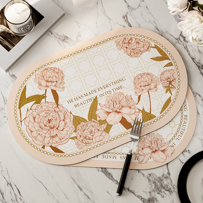 바다라 페미닌 플라워 오염방지 방수 테이블매트, 로제, 45 x 30 cm, 2개