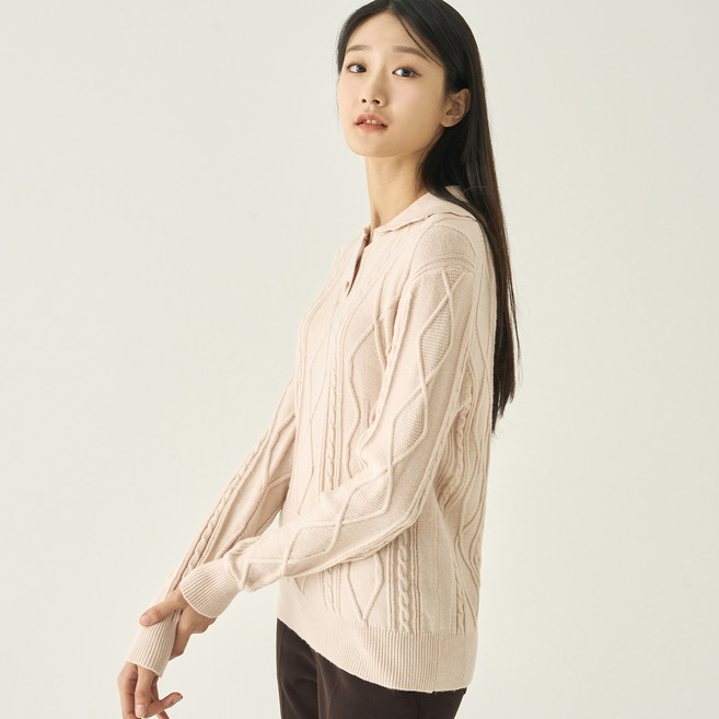 zishen 女款麻花寬領套頭針織T恤 LCKTNB23