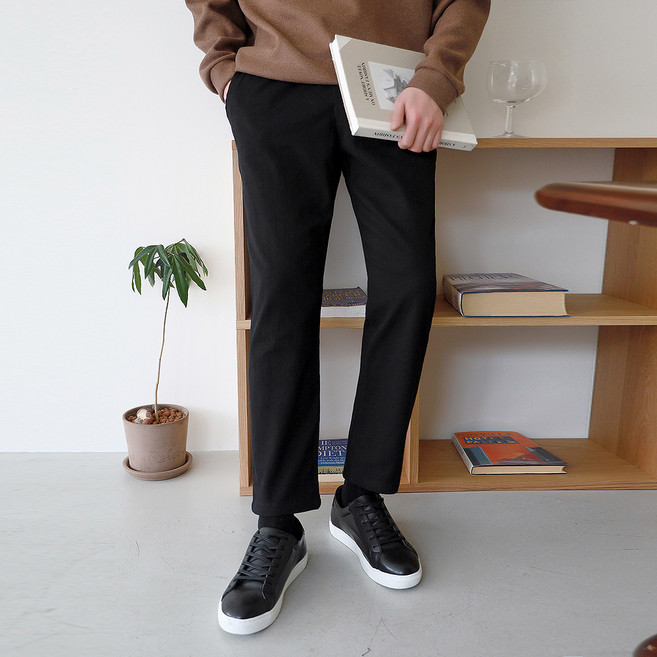 플레이즈 남성용 밴딩 기모 안감 슬림 스트레이트 밴딩 바지