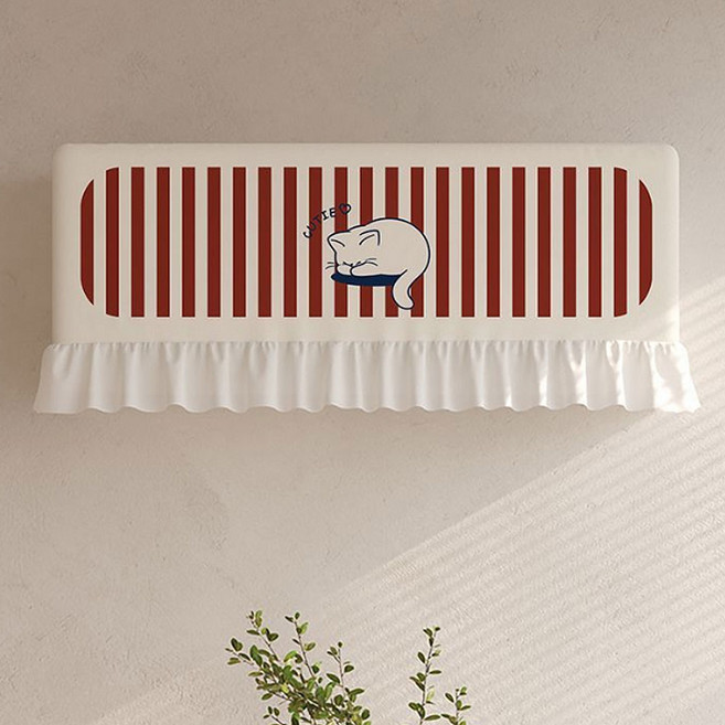 지앤와이 챠밍 프릴 벽걸이 밴딩 에어컨커버, 레드캣