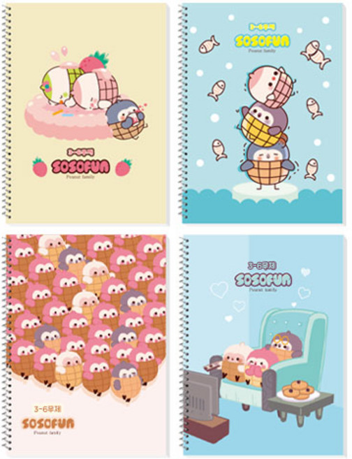 다다 소소펀 어린이 초등 3-6무제 스프링 유선노트, 랜덤발송, 4개