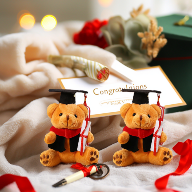 다다랜드 졸업 축하 학사모 곰돌이 키링, 12cm, 브라운, 2개
