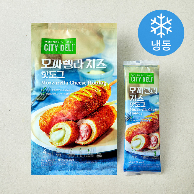 삼립 시티델리 모짜렐라치즈 핫도그 (냉동), 90g, 1개, 4개입
