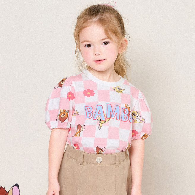 헤이미니 디즈니 여아용 통기성 밤비 퍼니 체커 보드 티셔츠