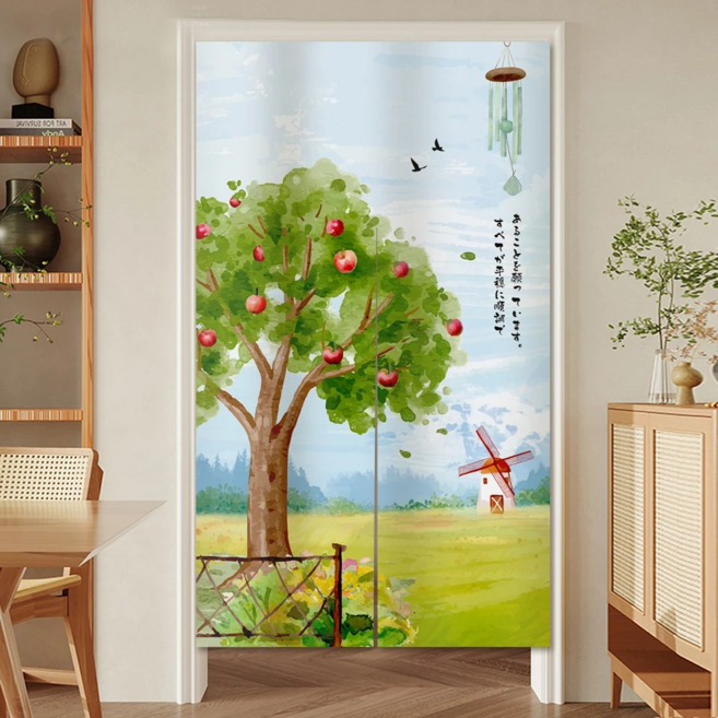 BonBon naturel 加厚穿桿式長門簾, 平平安安 綠色 + 藍色