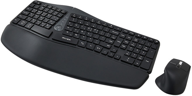 아이리버 충전식 멀티페어링 블루투스 무선키보드 마우스 세트, Wrist Ergonomics, 블랙, 인체공학