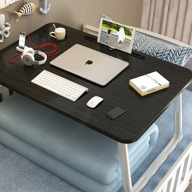 다목적 접이식 베드 책상 테이블 컵홀더형 M, 블랙