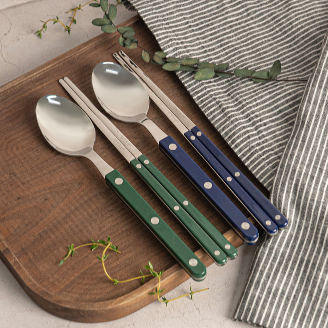 티니블랑 레브 2인 수저세트, 그린, 네이비, 디너스푼 2p + 젓가락 2p, 1세트