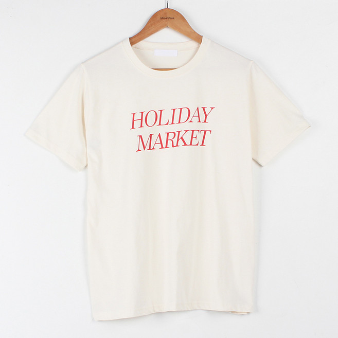 빼빼 여성용 통기성 라운드넥 배색 레터링 반팔 티셔츠