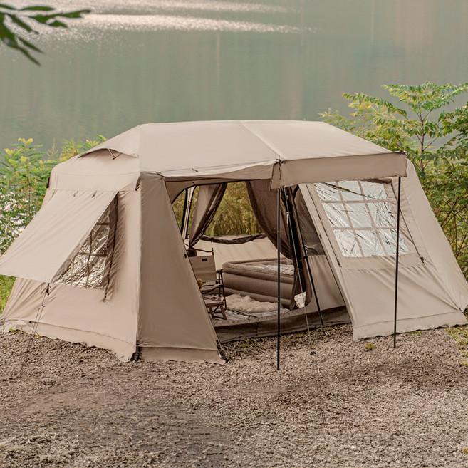 로티캠프 힐하우스 그늘막 원터치 텐트 풀오픈, 탄색, 3~4인용