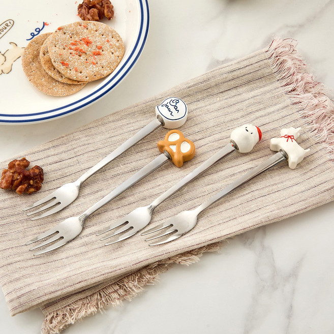 모던하우스 봉쥬르두부 레진 티포크 4종 세트 강아지 두부, 혼합색상, 1세트