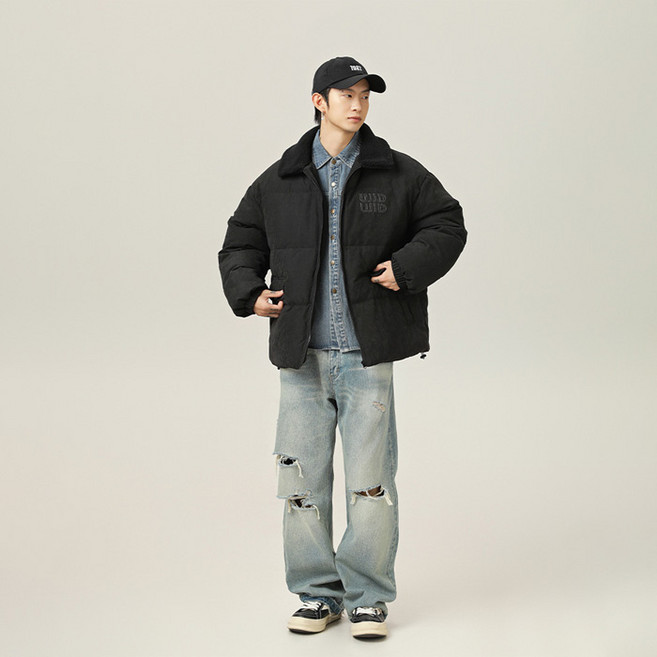 Seonbit 男款防寒翻領素色Bronde鋪棉夾克