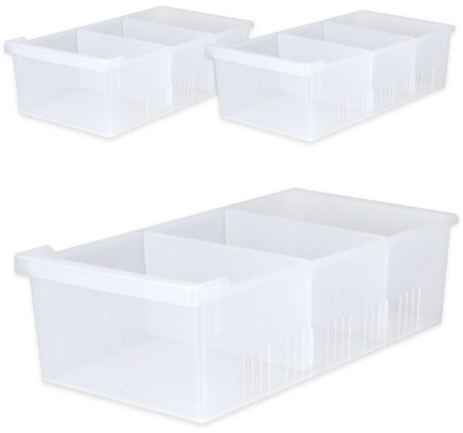 샤바스 정리대장 스마트 트레이 정리함 냉장고 정리용 넓은형 3p + 칸막이 6p 세트, 반투명, 1세트