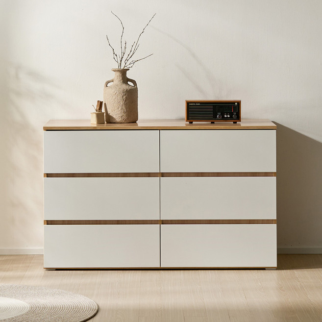 베이지메이트 리네아 서랍장 와이드 3단 6칸 방문설치, 화이트오크, 6개