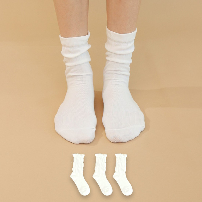 유어삭스 여성용 무압박 러플 긴목 셔링 주름양말 3켤레