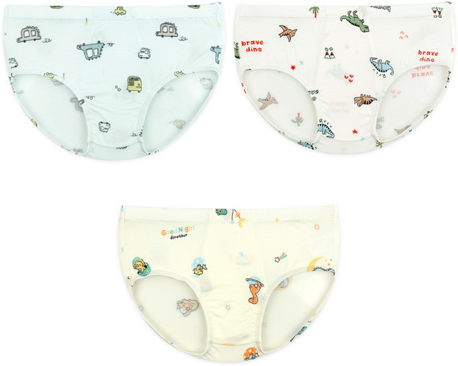 메이키즈 무형광 아동용 마이쥬라기 모달 삼각 팬티 3종 세트