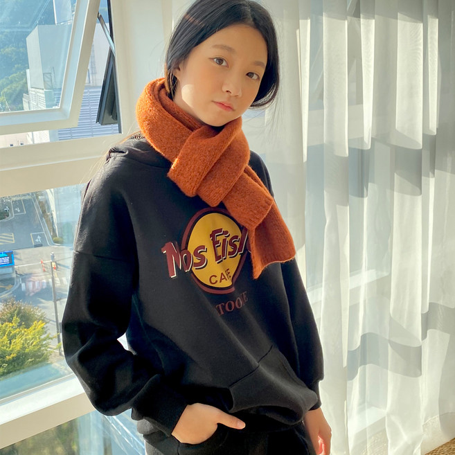 제니 여아용 겨울 오버핏 모스 기모 후드 티셔츠