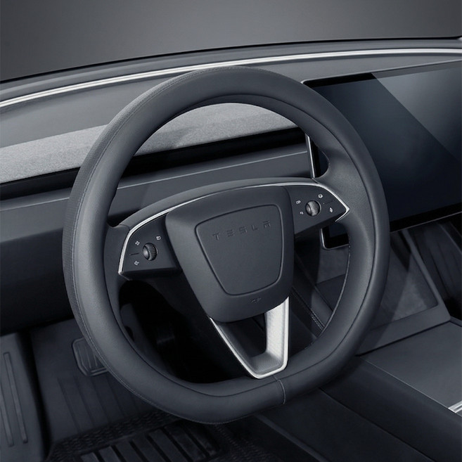 카템 테슬라 전용 타공 가죽 D형 핸들커버 모델 3 Y YL 하이랜드 주니퍼 TS005, 블랙