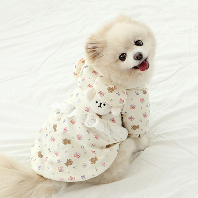 이츠독 강아지 플라워 베어 벌룬 점퍼, 아이보리, 1개