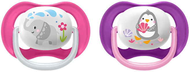 필립스아벤트 울트라 에어 컬렉션 노리개 젖꼭지 코끼리 + 펭귄 세트 SCF080 08, 6-18M, 혼합색상, 1세트