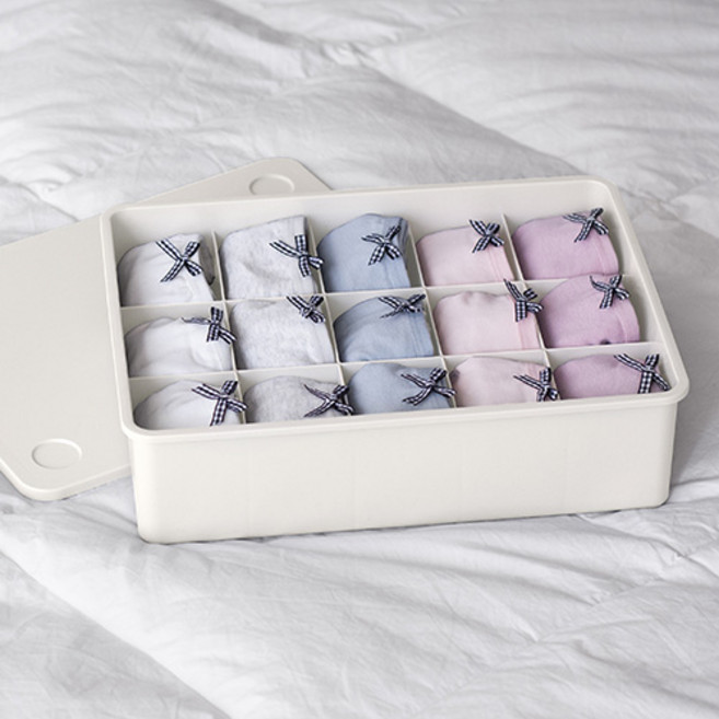 이즈리빙 칸칸칸 속옷 정리함, 15칸, 아이보리 + 아이보리뚜껑, 1개