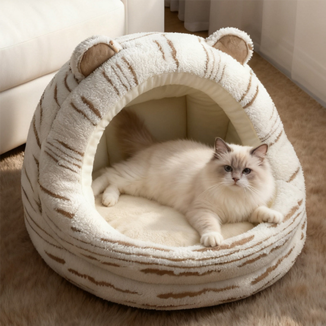 허니버블 반려동물 곰돌이 극세사 분리형 방석 하우스, 브라운, 1개