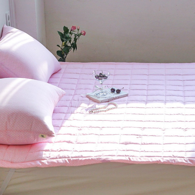 루시드슬립 듀드랍 도트 고정밴딩 침대패드, 핑크