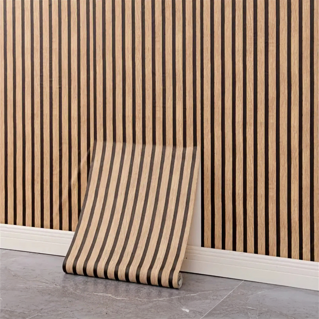 ROI라이프 3D 나뭇결 자체 접착 PVC 방수 벽지, 티크 스트라이프