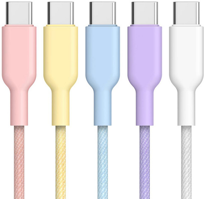 Home Planet Type-C 彩虹快速充電線 (相容於三星 Galaxy 蘋果 iPhone 15 16), 1.5m, 粉紅色, 黃色, 淺藍色, 紫色, 白色, 5個