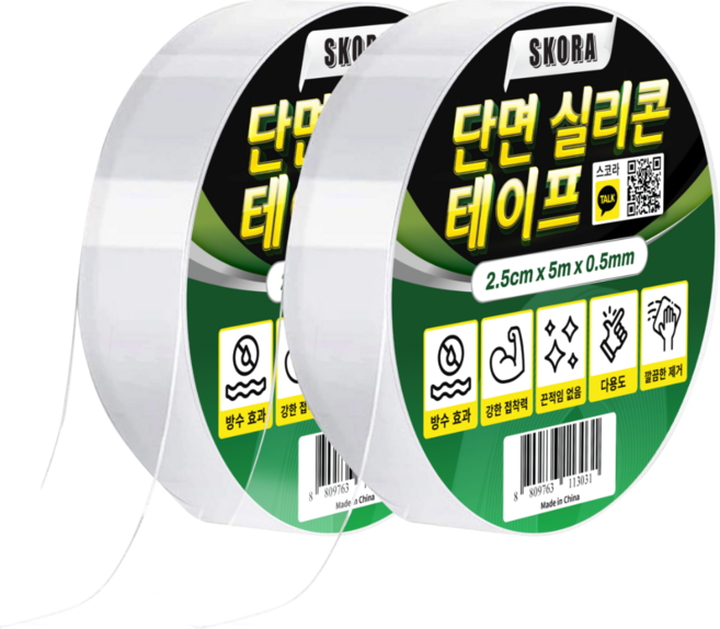 스코라 초강력 단면 실리콘 테이프 25mm x 5m, 2개