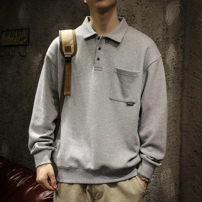 男士摩登經典口袋線條長袖Polo衫