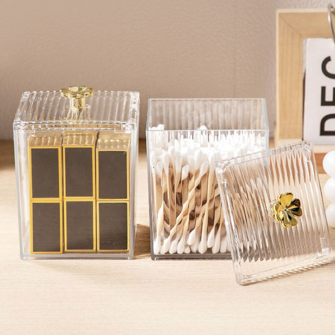 마켓플랜 투명 아크릴 화장품 면봉 다용도 보관함, 2개