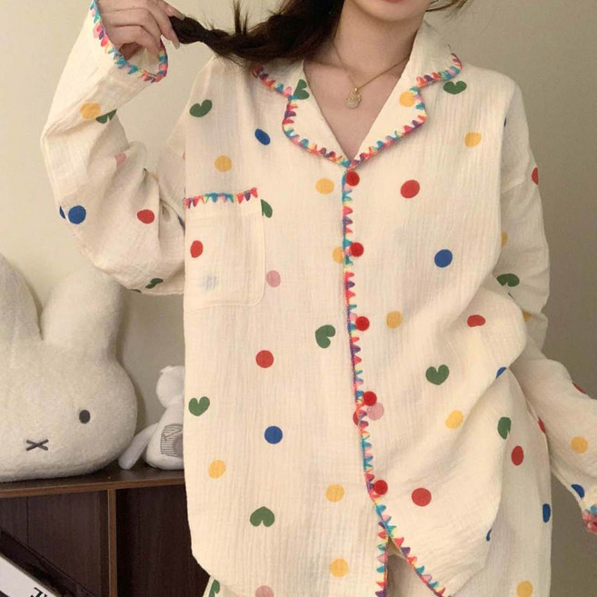 투이스타 여성용 카라 잠옷 상하의 세트