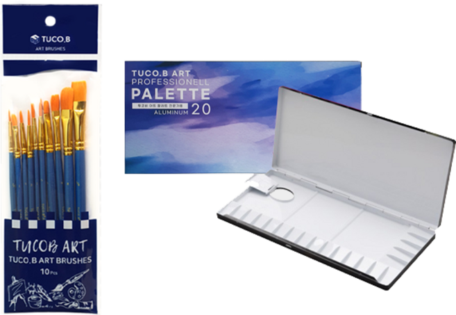 투코비 아트 브러쉬 10종 + 투코비 알루미늄 팔레트 세트, 20칸, 1세트