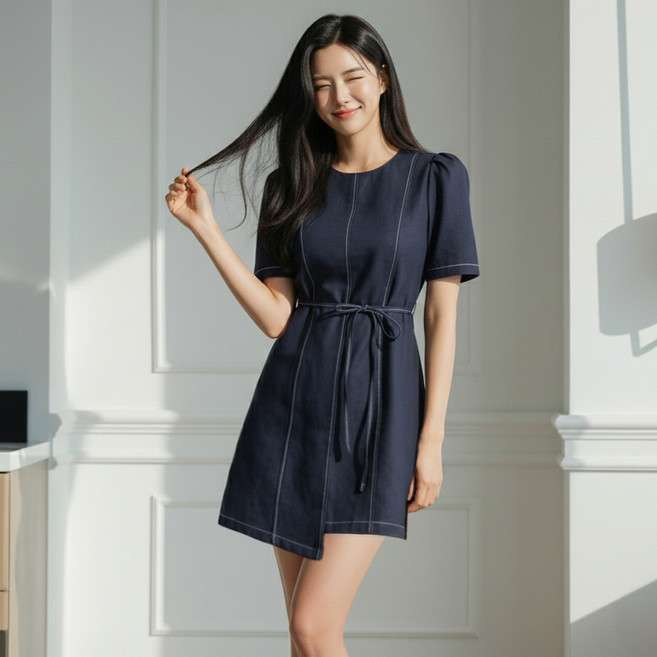 비비에모 리틀 무드 퍼프 언밸런스 미니 원피스 12841