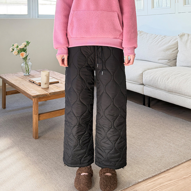 잘빠진 여성용 숏/롱 기장 웜가드 패딩 퀼팅누빔 세미와이드 밴딩 팬츠