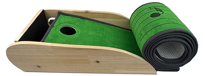 자마골프 오토리턴 일반골프 파크골프 겸용 원목 퍼팅매트, 그린, 1개